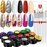 Saviland Gel Paint Kit - Gel Nail Polish Kit 12 Colors Soak Off Gels Polish Set with 15pcs Painting Drawing Nail Brush Pen for Nails Art Design & Nail Salon
