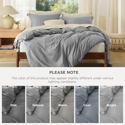Bedsure Duvet Cover King Size, Soft Double Brushed Bedding Set, 3Pcs, Grey