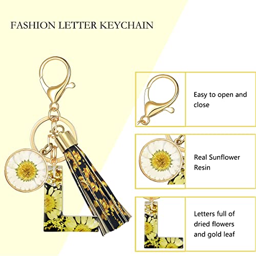 Xgalbla Letter L Keychain Accessories Cute Sunflower Initial Key Ring Premium Bag Charm Keychain Accessories For Women #TOP2