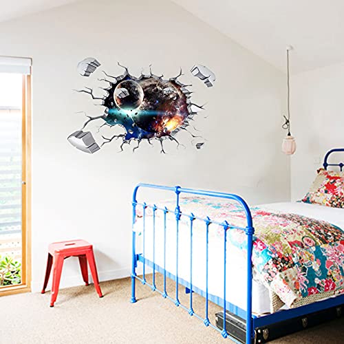 Blue Universe Galaxy Home Kitchen Wall Decor Removable Outer Space Planet Wall Stickers For Kids 3D Cosmic Planet Art Wall Murals For Teen Gilrs Bedroom Nursery Birthday Party Decor #TOP4