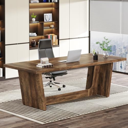 Tribesigns ED16 70.87-Inch Executive Computer Desk: Large Home Office Desk With Solid Wooden Pedestal, Industrial Wood Study Writing Table thumb #7