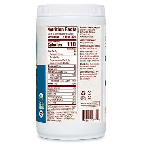 Nutiva Organic Cold-Pressed Hemp Seed Protein Powder, Vanilla, 16 Ounce #TOP5