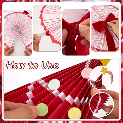 Image of Christmas Paper Fan Decorations Christmas Decorations Classroom Red Hanging Paper Fans 10PCS with Santa Hat Gold Stars for Xmas Winter New Year Wall Ceiling Party Holiday