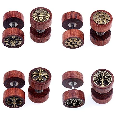 4 Paare Edelstahl Holz Ohrstecker Cover
