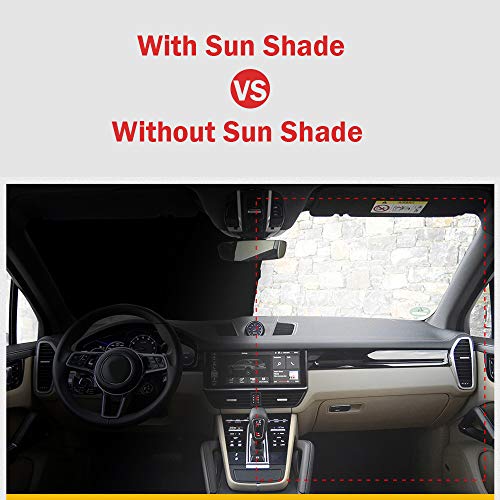 Vech Car Windshield Sunshade with Bonus Steering Wheel Cover Sun Shade. 170T Reflective Polyester Blocks Heat and Sun. Foldable Sun Shield That Keeps Your Vehicle Cool (60 x 27.5 in)