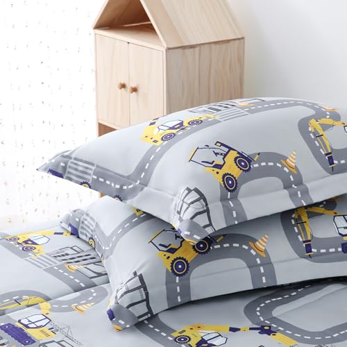 Image of Yibeizi Truck Full Comforter for Boys Cute Grey Car Bedding Set