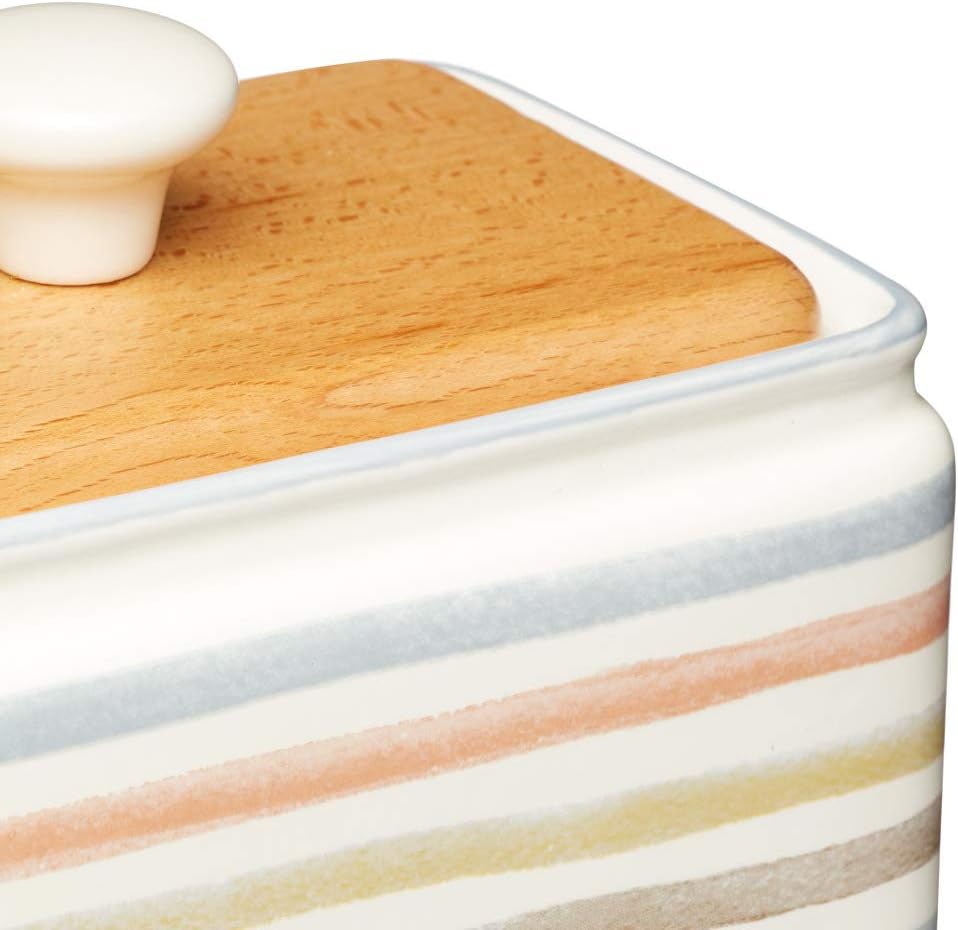 Kitchen Craft Classic Collection Striped Ceramic Butter Dish with Lid-Cream, 15 x 11 x 9.5 cm