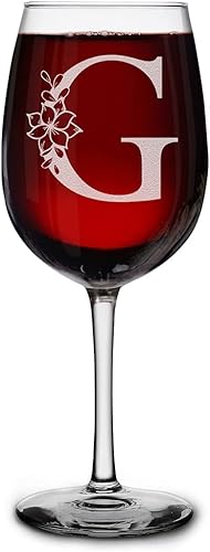 Miniatura 32 de Copa de vino personalizada con monograma floral con inicial grabada, copa de tallo de 16 onzas para mujer, regalo personalizado para su cumpleaños