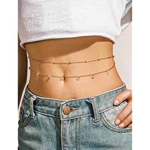 Larancie Multilayer Belly Waist Chain Gold Body Chain Rhinestone Metal Belt Jewelry Bohemian Bikini Waist Chain for Women and Girls Body Jewelry Cover