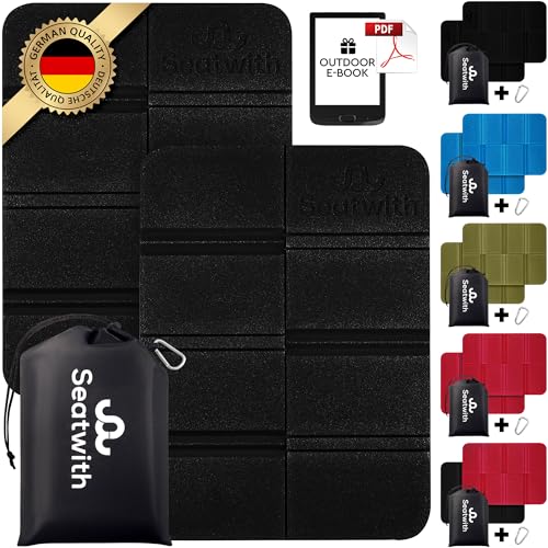 Seatwith Esterilla Plegable para Sentarse - 2 Piezas - Esterilla Camping Aislante con Bolsa de Viaje - Mosquetón para Colgarlo - Protección contra el Frío, Humedad, Tierra - E-Book, cojin Plegable