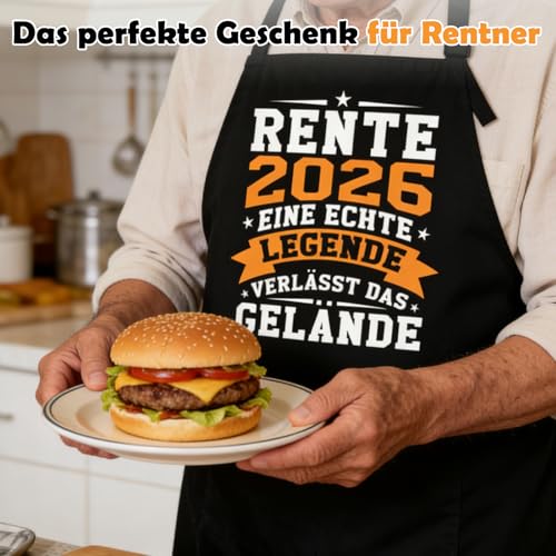 MOAZIFI Rentner Geschenk Mann, Schwarze Kochschürze mit Verstellbarem Nackengurt Großen Taschen, Renteneintritt Geschenk Männer, Pension Geschenk Mann, Verabschiedung Kollegen Väter