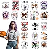 Dazoratix Halloween Iron on Transfers - 20 Sheets Horror DTF Ready to Press Heat Patches Vinyl Designs Spooky Ghost Pumpkin Skull Stickers Decals for T Shirts Clothes Pillow DIY Crafts Appliques Decor