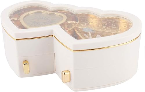 Miniatura 4 de Caja de joyería musical caja de joyería musical de doble corazón caja de almacenamiento para niñas pequeñas caja de música giratoria en forma de