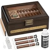 DXXULL Cigar Humidor, Cedar Wood Humidor Cigar Box, Glass Top Desktop Cigar Case with Hygrometer, Humidifier, Divider, Dropper,Desktop Humidors with Sealed Freshness,25-35 cigars Humidor Gifts for Men