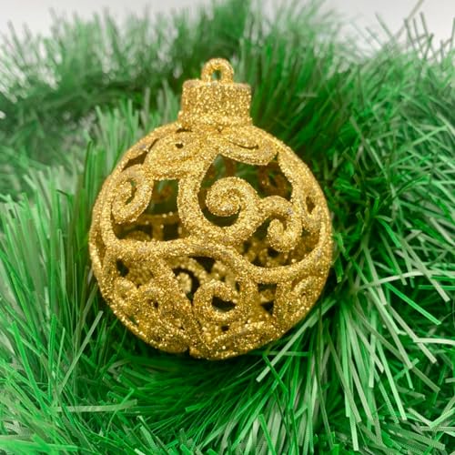 24 Enfeites Bola Dourada Glitter Arabesco Espelhada Arvore Natal Decoração Natalina Bolas Decorativa