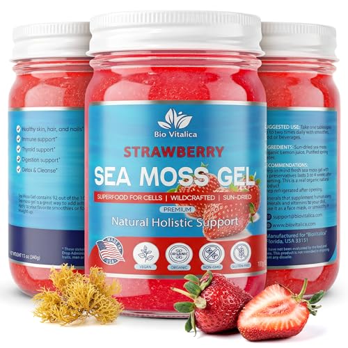 BIO VITALICA Sea Moss Gel Organic Irish Sea Moss Superfood Gel Strawberry Flavor Vegan Formula