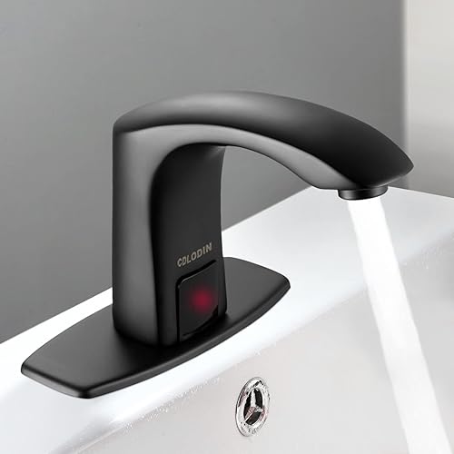 Grifo de lavabo de baño sin contacto, sensor automático de latón moderno, manos libres, lavabo de un solo agujero, grifos de baño negro mate con