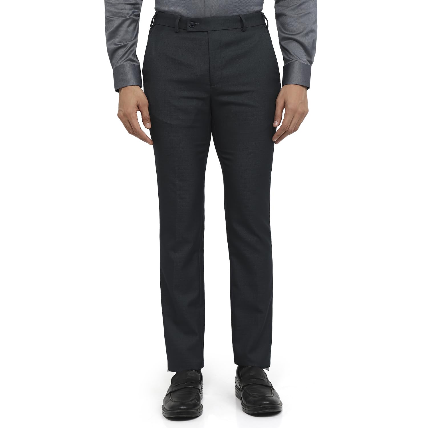 park avenue Men Slim Fit Solid Pattern Polyester Blend Flat Front Formal Trouser Medium Grey-picture-29