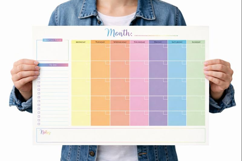 Large Undated Monthly Wall Calendar - 16 Months of monthly pages with To Do list - Great as Family Planner, for Students, Business or Office use – A3 – Start Any Time…