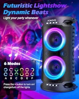 Large Party Bluetooth Speaker, 260W Peak Powerful Loud Sound with Deep Bass, 15Hr Playtime, Fast Charge, RGB Cool Light Show, TWS, Portable for Outdoor Beach, Camping, Backyard, Work, Home (Black)
