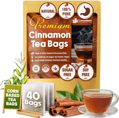 Lavendium Ceylon Cinnamon Tea Bags, Caffeine-Free, 40 Count