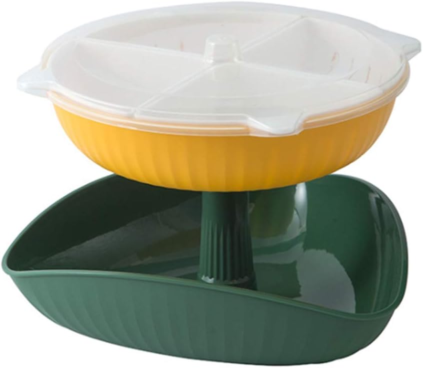 Rotating Hot Pot Platter Dual-layer Drain Basket Plastic Vegetable Fruit Storage Basket Hot Pot Drain Basket (Dark Green)