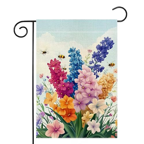 Drapeau de jardin jacinthes colorées avec impression double face premium