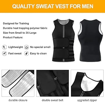 KUMAYES Tanktop om af te vallen, voor heren, sauna, zweten, buikband van nanocomposiet, fitness, sportshirt voor training, fitness, body shaper, Zwart, S