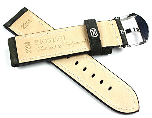 Bracelet 22mm cuir de vachette de style militaire avec rivets rétro noir - 4
