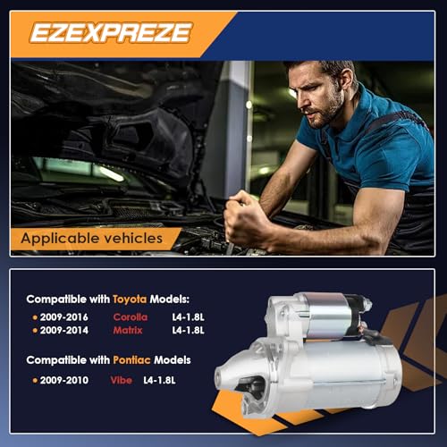 Image of 19049N Ezexpreze Starter Motor Compatible with 2009-2010 Pontiac Vibe, 2009-2013 Toyota Corolla, 2009-2014 Matrix L4 1.8L 1.6kw 9-Teeth CW Replace# 428000-4300 428000-4590 428000-4591 28100-0T050