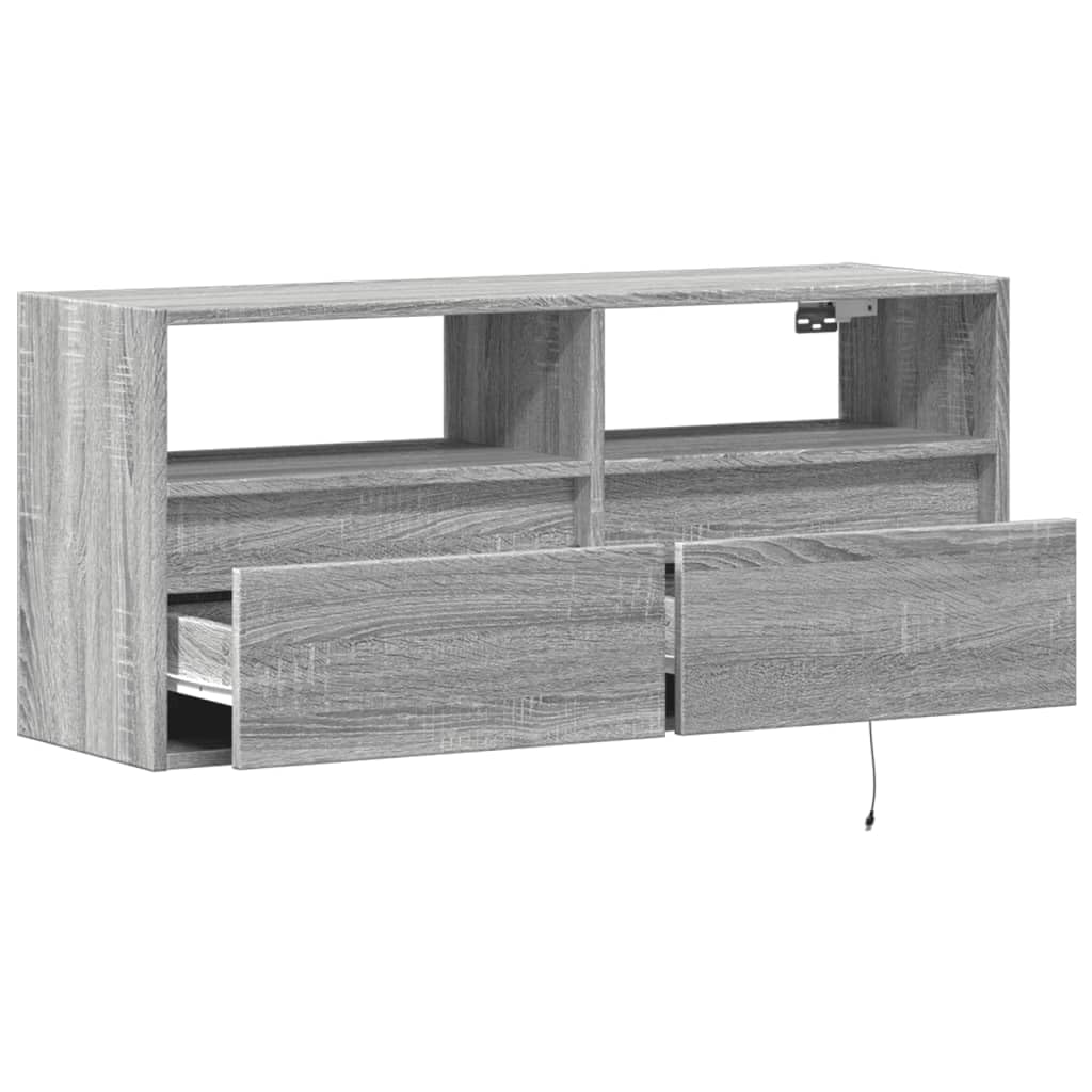 vidaXL Mobile TV a Parete con Luci LED Grigio Sonoma 100x31x45 cm