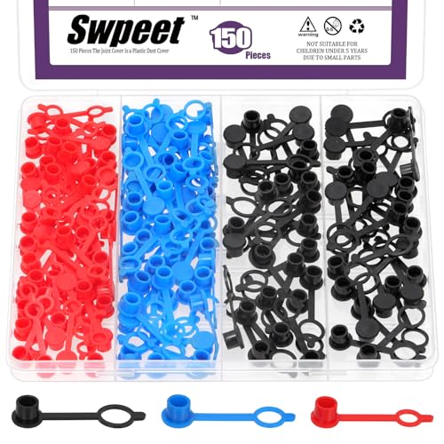 Swpeet 150Pcs M6(Red) M8(Blue) M10(Black) Plastic Grease Fitting Cap Assortment kit, Grease Zerk Fitting Cap Plastic Dust Cover, Brake Bleeder Screw Caps Dust Cover with Keeper for Motorcycle Car