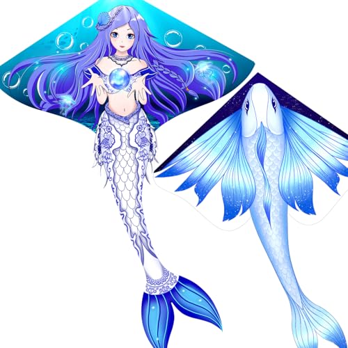 2 Piece Set Mermaid Flying Fish Kites for Kids and
