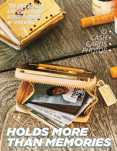 Image of Fydelity Cassette Wallet, Cute Wallet for Women, Retro 80s Card Holder, Gold