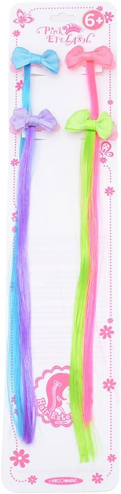Pink Eyelash Girls Multi Color Bow Flowing Thread 4 Piece Hair Clippie Set
