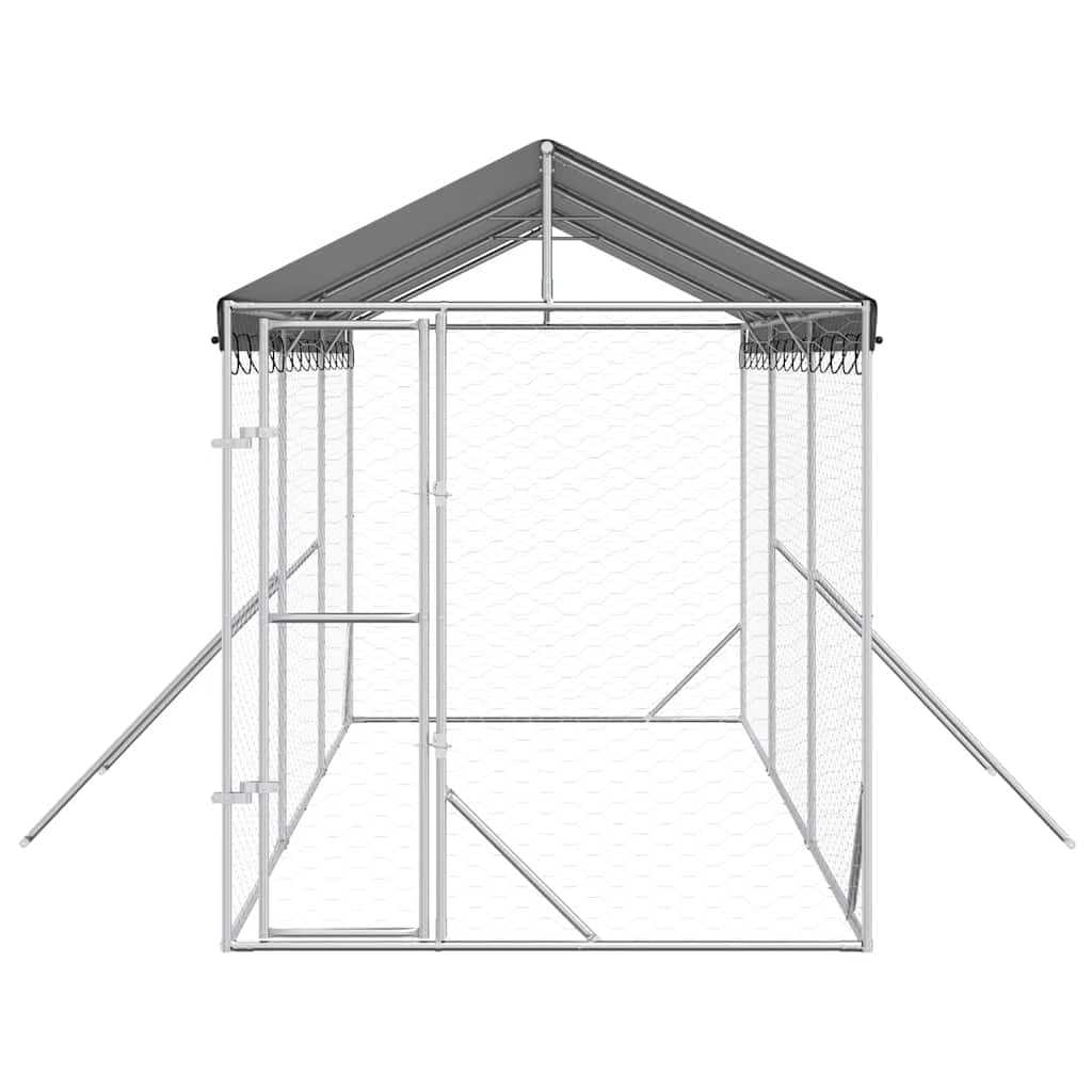 Zewnętrzny buda dla psów z dachem, 2 x 6 x 2,5 m, ocynkowana stal, wytrzymały kojec dla psów, szczeniaków i zwierząt domowych, srebrny