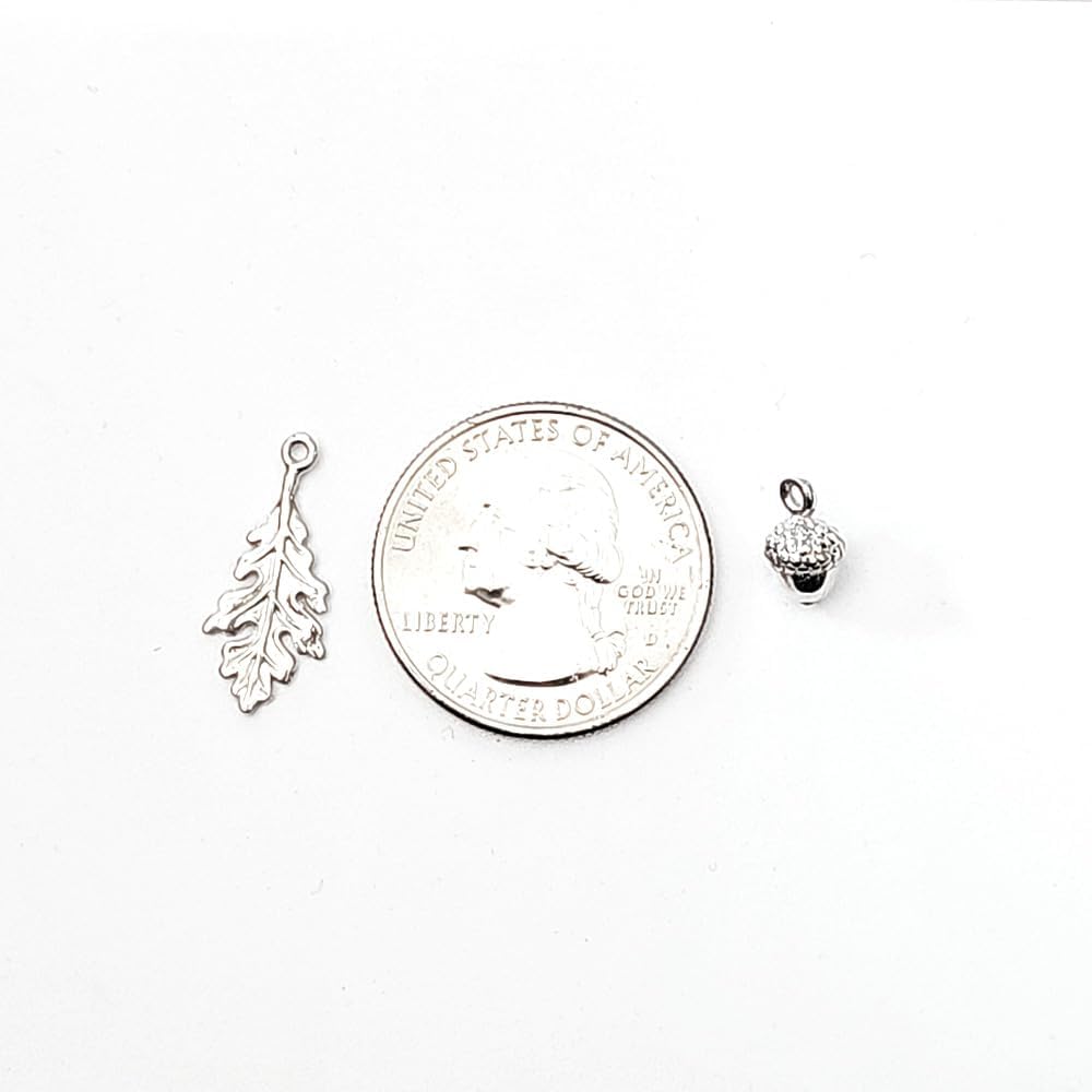 Sterling Silver 3D Tiny Acorn and Oak Leaf Charm Necklace 18" (shiny) - Image 6