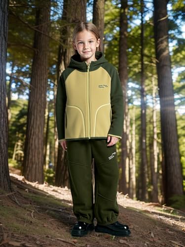 Kids Fleece Jacket, Color Block Hooded Coat, Full-Zip Winter Outerwear with Pockets, (US, Numeric Height, 130, Fruit green)4