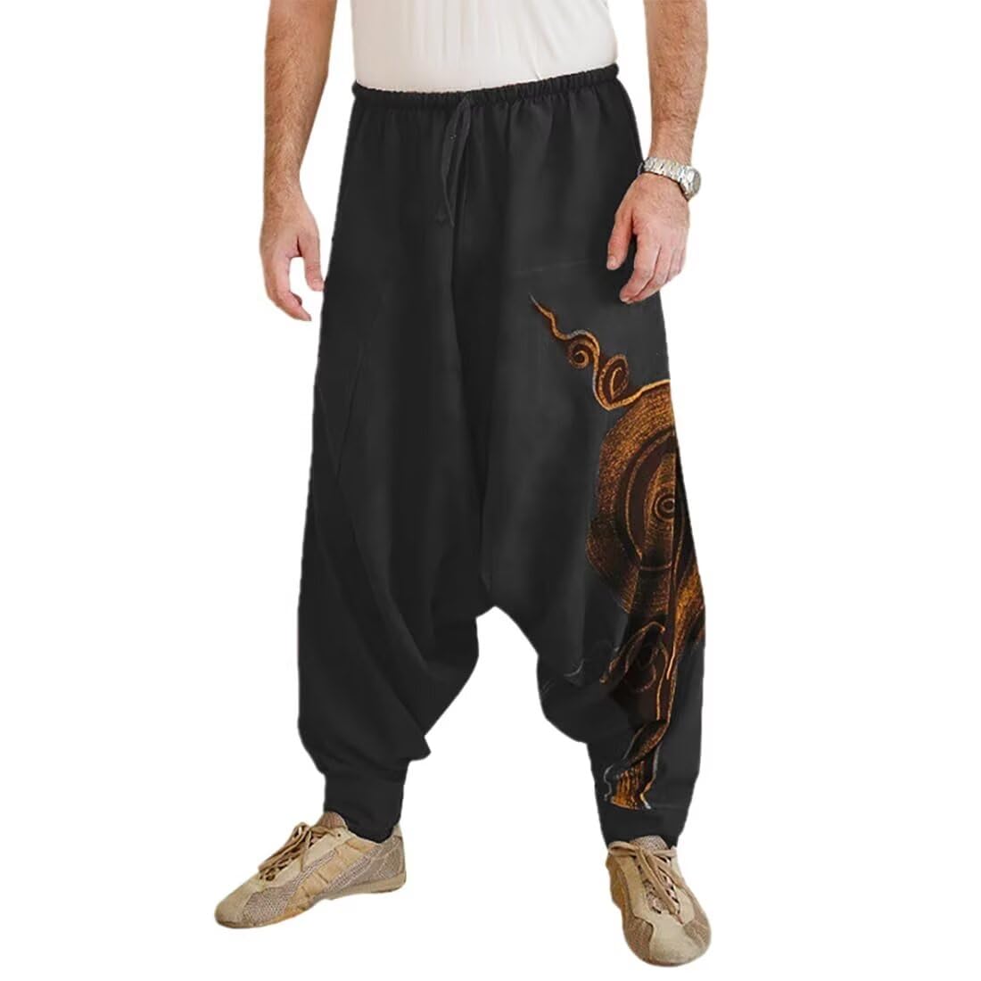 Pantaloni da Uomo Harem Comodi Pantaloni Elastici in Vita Pantaloni Casual Hippies Yoga Tinta Unita