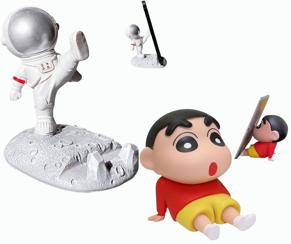 Meyaar 2 Pack Action Figure Mobile Phone Stand Size -5.8 inch X 2.6 inch | Medium Size | Figurine Cartoon Figures Toys for Boys & Girls PVC Super Stable Phone Holder (Kick-Silver+Shin_chan-Red)-image-14