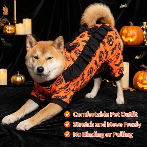 Dog Halloween Pajamas for Small Medium Breeds, Pumpkin Ghost Dog Onesies, Halloween Pet Outfit Clothes, Soft 4-Way Stretch Doggie Pjs Costumes for Halloween Party Photos - image 6