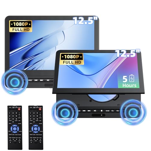 Image of DESOBRY 12.5" Dual Portable DVD Player for Car, 5-Hour Rechargeable Battery