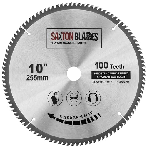 Saxton TCT circulaire Fine Cutting lame de scie pour le bois 255 mm x 100 dents x 25,4 mm alésage convient à Evolution Rage Saws