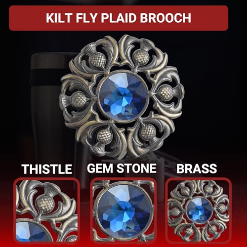 Image of Luxurious Scottish Kilt Fly Plaid Brooch - Premium Thistle Design Adorned with Sparkling Stones, Handcrafted Tartan Sash Pin, Luxurious Accessory for Women's Highland Dress