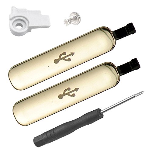 LUVSS New 2 Pieces USB Charger Charging Port Cover Flap Replacement Part for Samsung Galaxy S5 with Plastic Holder + Screw + Screwdriver (Gold)