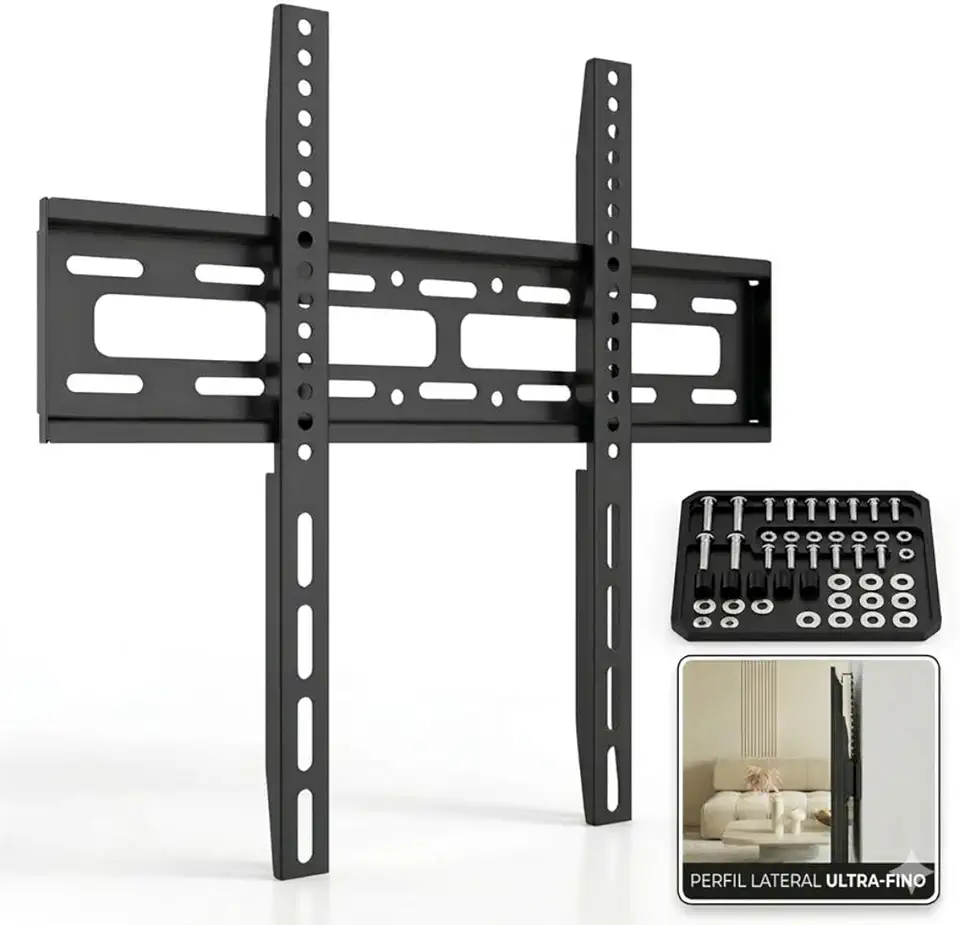 Suporte TV Parede Universal Fixo TVs de 25" a 63" Suporta até 50kg com Kit Instalação Aço de Carbono