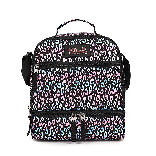 Tilami Lunch Bags Insulated Adjustable Strap Zipper, Two Compartments Cooler Bags, Bento Bags For Kids Toddlers, Colorful Leopard #TOP11