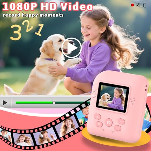 Kids Instant Print Camera Toys,1080P HD Toddler Digital Video Camera,Christmas Birthday Gifts for Girls Boys Age 3-12 Year Old - 32G SD Card Included (Pink) by Okaloka - Image 3