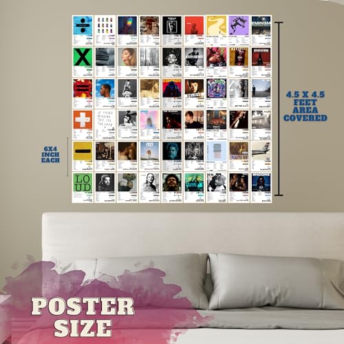 Image of Pack of 54 English Songs Posters - Music Cards | Iconic Singers, Albums & Song Art | Wall Decor for Music Lovers, Glue Dots included, 6X4 Inches Size