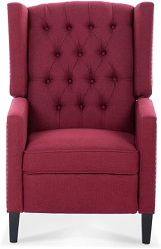 Miniatura 19 de Silla reclinable con brazos, moderna con botones copetudos, respaldo manual, con ribete de cabeza de clavo y patas de madera, silla tapizada para